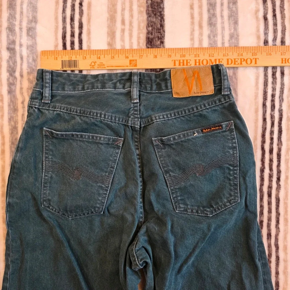 Nudie Jeans Co Teal Blue Green Straight Leg Organic Cotton Jeans W27 L32 Sample